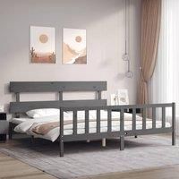 Bed Frame with Headboard Grey 200x200 cm Solid Wood