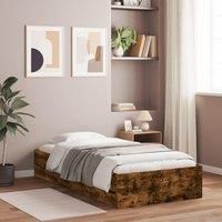 Berkfield Home Bed Frame with Drawers Smoked Oak 100x200 cm Engineered Wood in Brown