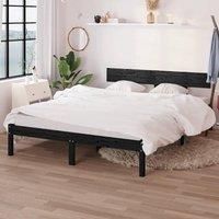 Bed Frame Black Solid Wood Pine 160x200 cm