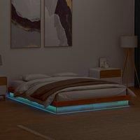 LED Bed Frame without Mattress Wax Brown 160x200 cm Solid Wood