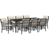 9 Piece Garden Dining Set with Cushions Black Poly Rattan