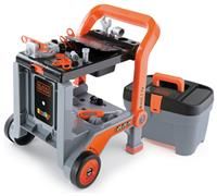 Smoby 360202 accessor Black & Decker Kids 3 in 1 Mobile Workshop Including Devil Workmate, Workbench, Wheelbarrow Plus 19 Accessories | Ages 3+