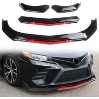 Car Sharp Gloss Black Red Tongue Front Bumper Lip Chin Spoiler Splitter Diffuser Body Kit Trim Air Dam Protector Universal Most