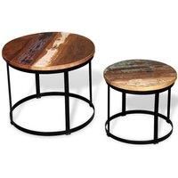 Two Piece Coffee Table Set Solid Reclaimed Wood Round 40cm/50cm