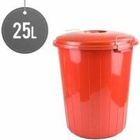 Sterling Ventures 25L Garden Waste Rubbish Dust Bin With Locking Lid (red)