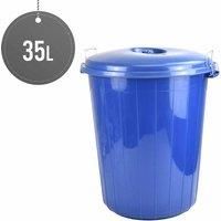 Sterling Ventures 35L Garden Waste Rubbish Dust Bin With Locking Lid (blue)