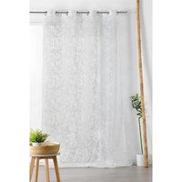 Linder White Net Curtain with Stylised Leaf Motif – White
