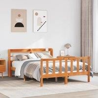 Bed Frame with Headboard without Mattress Wax Brown 135x190 cm Double