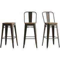 Set of 2 Industrial Metal Bar Stools with Ergonomic Backrest & Footrest
