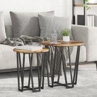 Side Table Set - 2 Pieces, Rustic Wood Look, Metal Base