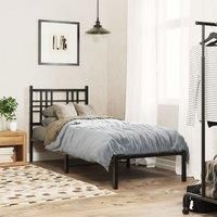 Metal Bed Frame without Mattress with Headboard Black 75x190cm