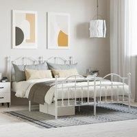 Metal Bed Frame with Headboard and Footboard White 140x190 cm
