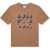 Boss Boys Short Sleeve Multi Logo T-Shirt - Beige
