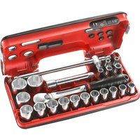 FACOM SL.DBOX4 Series SL.DBOX 6-Point 1/2" Metric-Size Socket Set,Red and Black