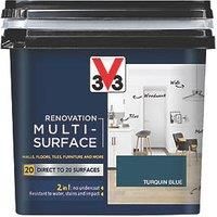 V33 Renovation Turquin Blue Satinwood Multi-Surface Paint, 750Ml