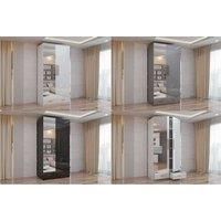 Modern 2 Door High Gloss Wardrobe With Mirror, Drawers & Shelves
