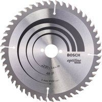 Bosch 2608640629 Optiline Wood Circular Hand Saw Blade, 230mm x 2.8mm x 30mm, 48 Teeth, Silver