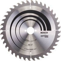 Bosch 2608640728 Optiline Wood Circular Hand Saw Blade, 250mm x 3.2mm x 30mm, 40 Teeth, Silver