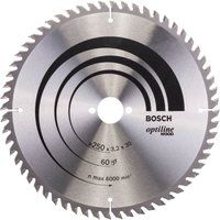 Bosch 2608640729 Optiline Wood Circular Hand Saw Blade, 250mm x 3.2mm x 30mm, 60 Teeth, Silver