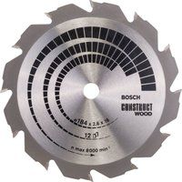 Bosch 2608641200 Wood Construct Circular Saw Blade, 184mm x 2.6mm x 16mm, 12 Teeth, Silver