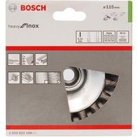 Bosch 2608622109 Conical Brush Knotted Wire 0.35mm, 115mm x M14, Inox, Silver/Green