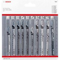Bosch Professional 10-Piece Jigsaw Blades Set Clean for Wood and Laminate, Accessory for Jigsaw with T-Shank Attachment