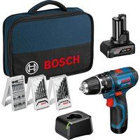Bosch GSB 12 V15 12v Cordless Combi Drill 1 x 2ah & 1 x 4ah Liion Charger Bag & Accessories