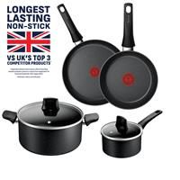 Tefal Titanium Stone, Set 4 pcs, Saucepan 16 cm + Lid, Frying Pans 20/26 cm, Stewpot 24 cm + Lid, High-Performance Non-Stick Coating, Metal Spatula Safe, All Hobs Including Induction, E105S445