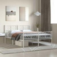 Metal Bed Frame with Headboard and Footboard White 135x190 cm Double