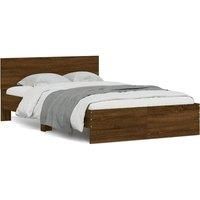 Bed Frame with Headboard and LED Brown Oak 140x190 cm