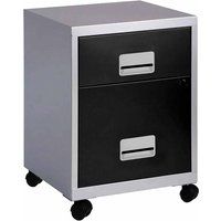 Pierre Henry Combi two-drawer mobile A4 filing cabinet silver and black