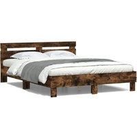 Bed Frame with LED without Mattress Smoked Oak 140x200 cm