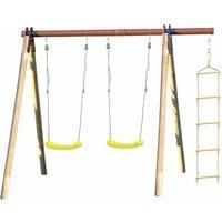 Trigano Piki Kids Wooden Double Garden Swing with Rope Ladder