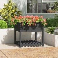 Planter with Shelf Grey 82.5x82.5x81 cm Solid Wood Pine