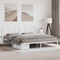 Metal Bed Frame without Mattress with Headboard White 193x203cm