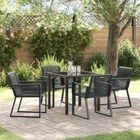 5 Piece Garden Dining Set Black Poly Rattan