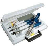 Stanley 016130 5002 Bevel Edge Chisel Set and Oilstone (4 Pieces)
