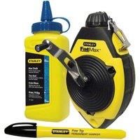 Stanley FatMax 30M Chalk Line Reel + 113G Blue Chalk & Fine Marker Pen, 047681