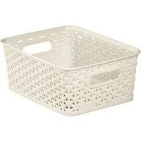 Plastic Rattan Wicker Effect Small Storage Filing Basket Desk Tray 8L Cream