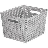 Curver Nestable Rattan Basket Small Storage Plastic Wicker Tray 18L - Grey