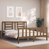 Bed Frame with Headboard Honey Brown King Size Solid Wood