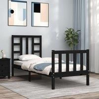 Bed Frame with Headboard Black Small Single Solid Wood
