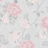Muriva Darcy James Rosalind Grey & Pink Floral Luxury Wallpaper A69703