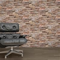 3D Effect Natural Slate Tile Brown Orange Wallpaper Brick Stone Embossed
