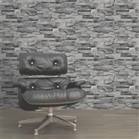 Muriva Grey Charcoal Slate 3D effect Stone Brick Wall Textured Viny Wallpaper