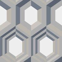 Muriva Ltd Muriva Hexagon Cream & Blue Wallpaper, Blue