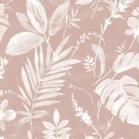 Muriva Eden Tane Leaf Tropical Watercolour Wallpaper Blush Pink L98903