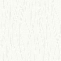 Thin Lines Waves  White Sliver Glitter Metallic Textured Wallpaper