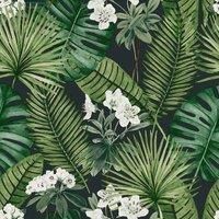 Muriva Eden Isla Tropical Leaf Plants Wallpaper Black/Green M37804