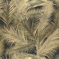 Muriva Ltd Muriva Ilana Leaf Black & Gold Wallpaper, Black